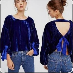 Free People Elegant Blue Velvet Women's Top